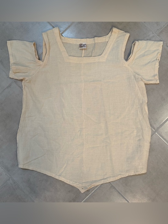 Oh My Gauze! Tops - Oh My Gauze! Ivory Cold Shoulder Short Sleeve Top 2